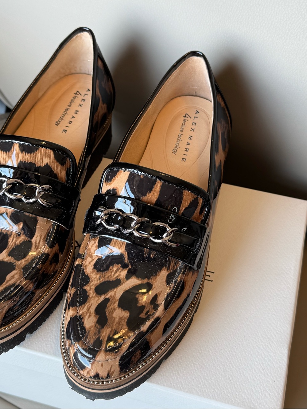 Alex Marie Leopard Patent Loafers in Brown and Black - Picture 2 of 10